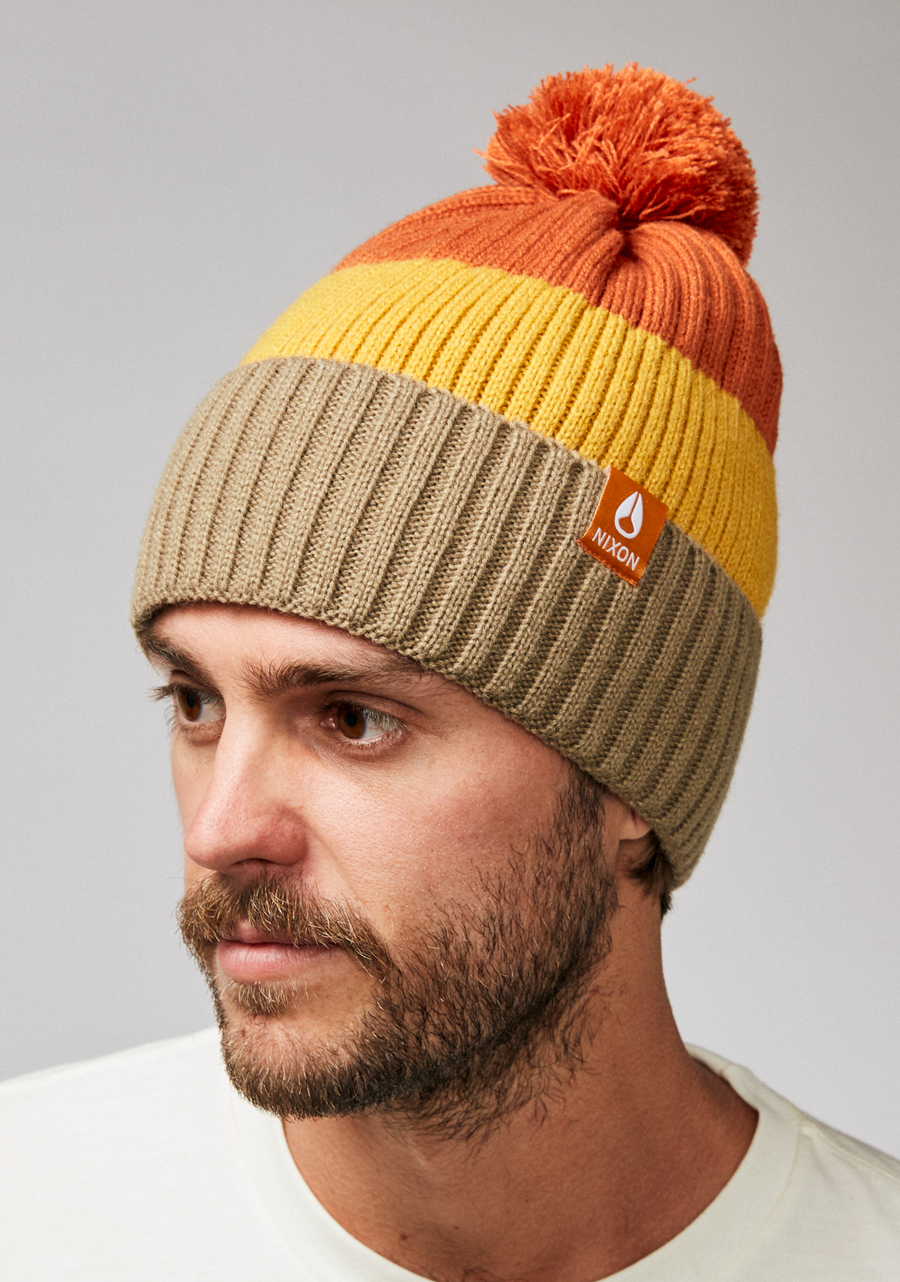 Schrader Pom Beanie - Dark Cedar / Red