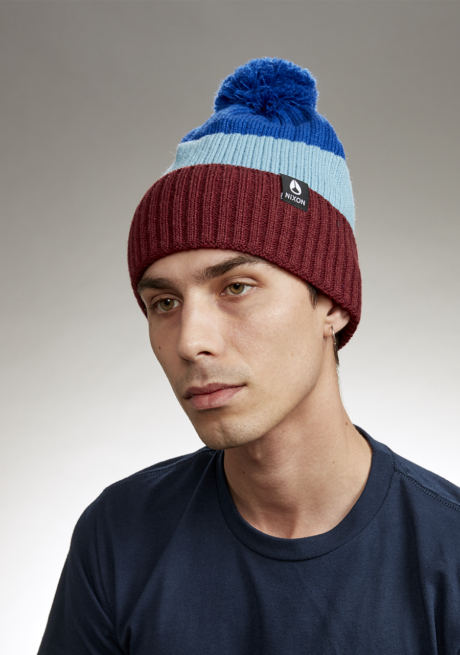 Schrader Pom Beanie - Dark Cedar / Red