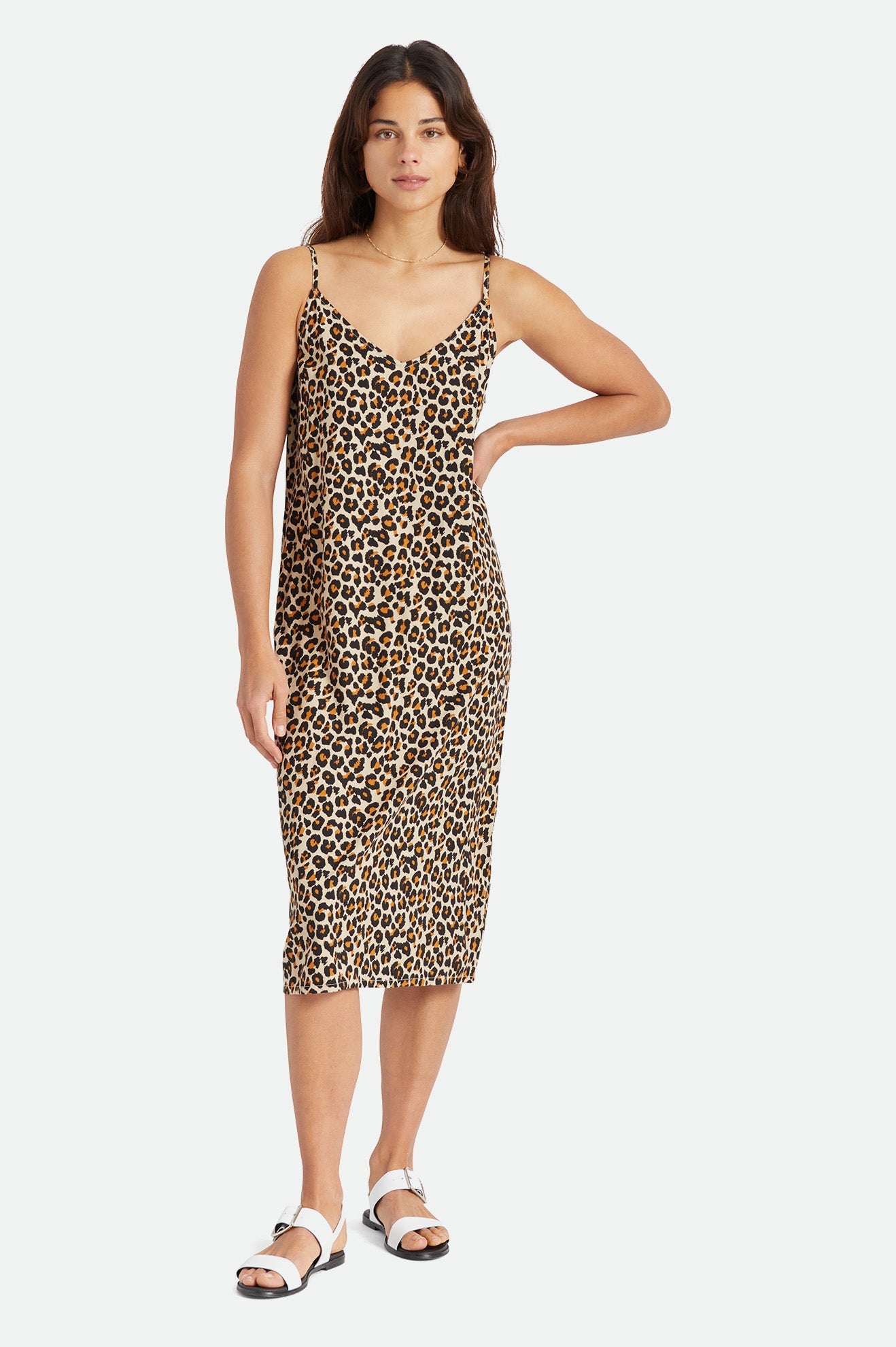 leopard midi slip dress Cognac Leopard Print Sleeveless Midi Slip Dress
